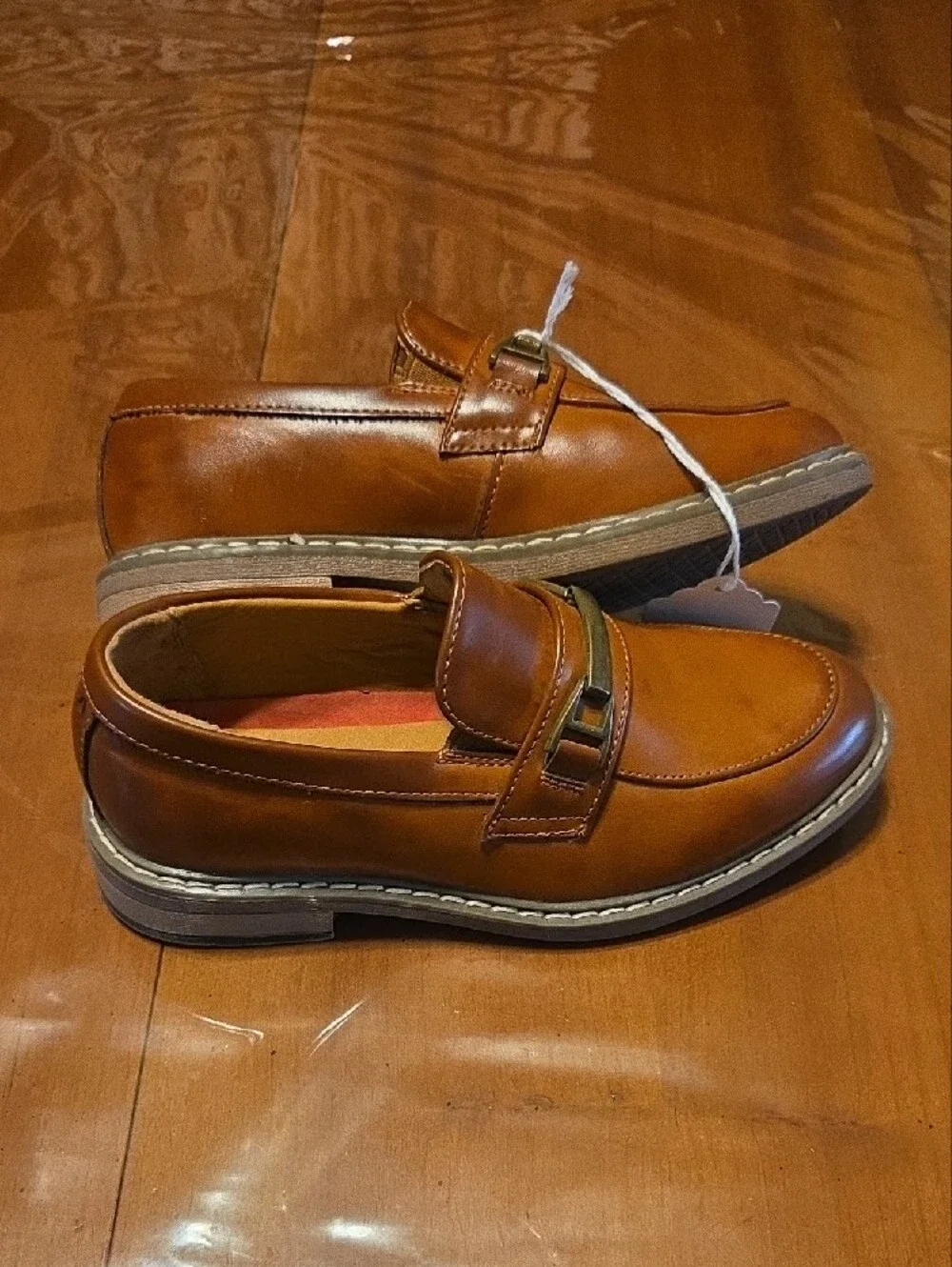 Boys Tan Dress Loafers with Decorative Buckle